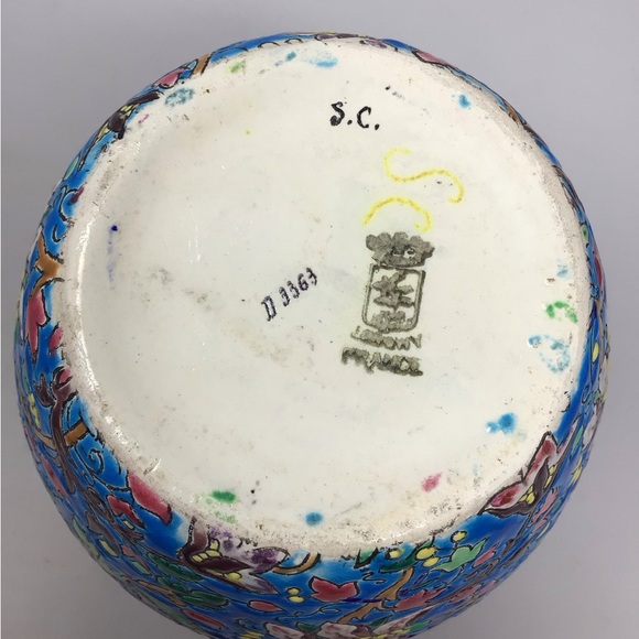 Vintage Emaux de Longwy Blue Ceramic large floral Vase - Picture 6 of 6